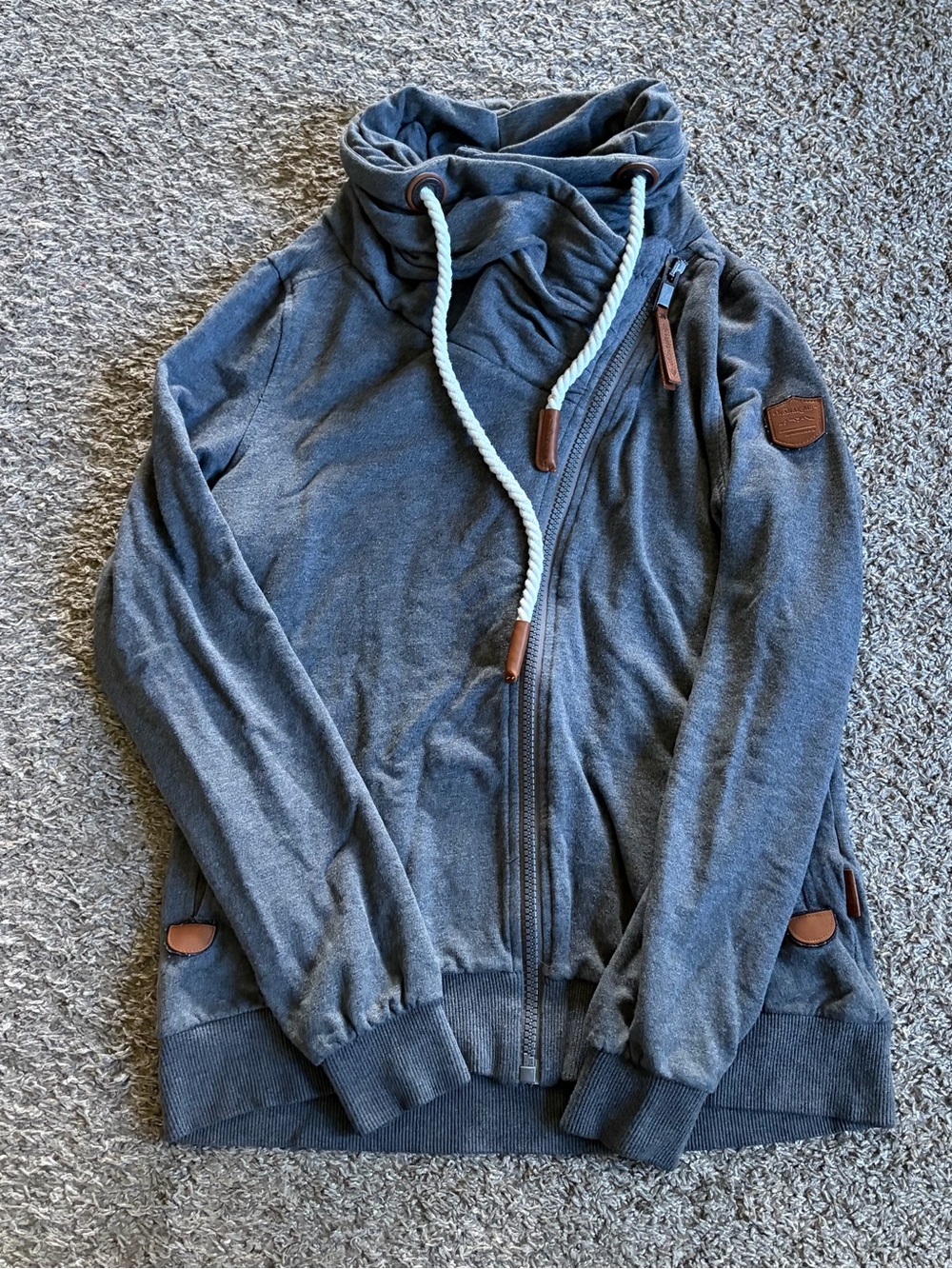 Wanakome Sweatshirt Womens Medium Hestia Cowl Neck Full Zip Gray